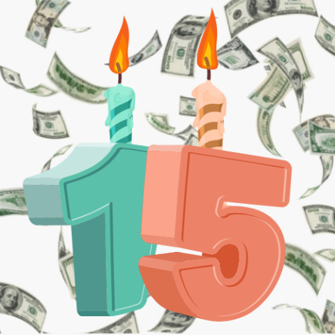 15th Birthday Candles and Money